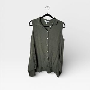 Fever Olive Green Button Up Sleeveless Blouse (F)